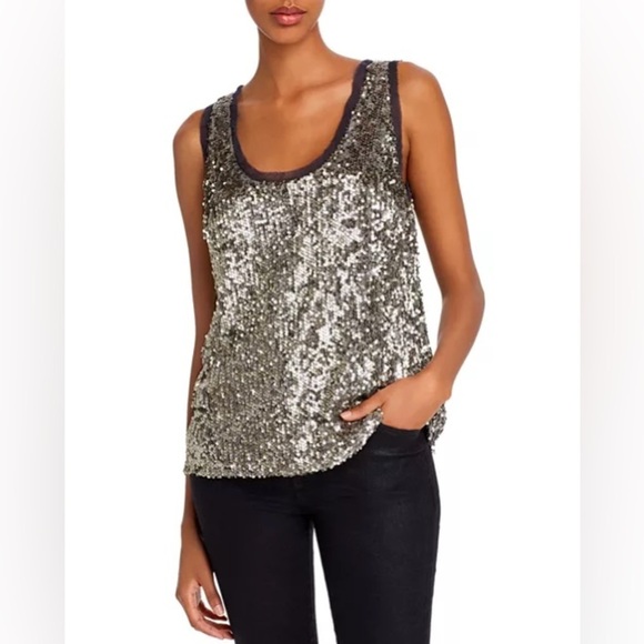 Velvet by Graham & Spencer Leyla Sequined Sleeveless Raw Edge Trim Top NWT Sz L - Picture 1 of 10